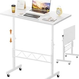 COMHOMA Standing Desk Adjustable Height & Tiltable Tabletop, Portable Stand Up Desk for Laptop, Mobile Folding Desk for Home Office Work and Walking Pad Treadmill, Height 30.7"-46.4", White