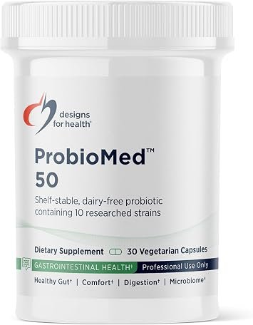 Designs for Health ProbioMed 50 - Probiotics for Digestive Health - 10 Strains with Lactobacillus acidophilus Probiotic + Lactobacillus rhamnosus - Gut Health + Immune Support Supplement (30 Caps)