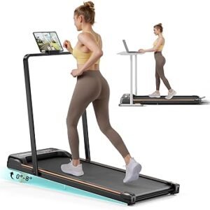 Abonow Portable Walking Pad with Handle Bar for Home & Office, 2 in 1 Under Desk Treadmill with 8% Incline, 2.5HP Small Foldable Compact Treadmills Walking Machine, LED Display, 265 LBS