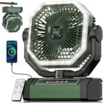 Allsion Camping Fan - 24000mAh Portable Fan, Rechargeable Fan with Light & Remote, Battery Powered Fan 4 Speed Strong Airflow, Desk/Camping/Outdoor/Gym Fan for Office Travel Treadmill Camping Gear