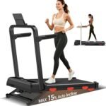 15% Auto Incline Walking Pad Treadmill with 12-Level, Under Desk Treadmill with Handles, Portable Treadmills for Home Small, 43‌″ High Armrests