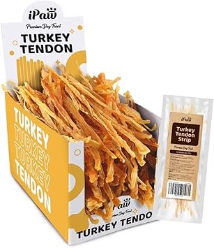 iPaw Turkey Tendon for Dogs 10 Packs/Box Bulk Pack, Single Protein, Hypoallergenic, All Natural Human Grade Puppy Chew, Dog Treats for Signature Series, Rawhide Alternative