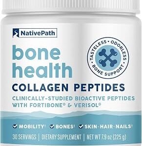 NativePath Bone Health Collagen Peptides, Type 1 & 3, with Fortibone and Verisol, 7.9 Ounce, 30 Servings