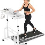 ikkle Standing Desk with Wheels, Adjustable Treadmill Desk, Rolling Bike Trainer Desk for Walking Pad Laptop, Phone Standing, White