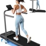Superun Walking Pad Treadmill with Handle Bar, 300 LBS Capacity Treadmills for Home, 3.0HP Portable Under Desk Treadmill for Home Office with LED Display Remote APP Control