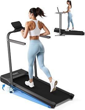 Superun Walking Pad Treadmill with Handle Bar, 300 LBS Capacity Treadmills for Home, 3.0HP Portable Under Desk Treadmill for Home Office with LED Display Remote APP Control