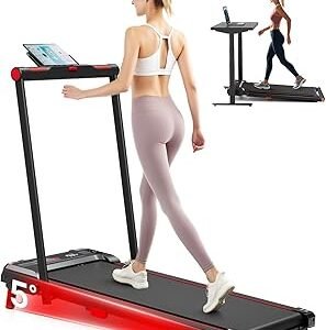 Walking Pad Treadmill, Anylife Incline Walking Pads Under Desk 330lb Capacity, 2.6HP Portable Treadmills for Home, Compact Treadmill Small Running Pad with LED Display, Remote Control, Dark Red