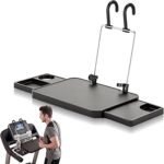 Fumete 14.17'' x 10.03'' ABS Black Treadmill Desk Attachment Adjustable Dual Hook Hanging Design with Hidden Side Drawers Treadmill Laptop Holder Easy Install Exercise Workstation