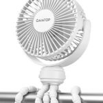 Gaiatop Mini Portable Stroller Fan, Battery Operated Small Clip on, Detachable 3 Speed Rechargeable, 360° Rotate Flexible Tripod Better Cooling for Car Seat Crib Treadmill Travel White