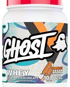 GHOST Clear Whey Isolate Protein Powder, Orange Cream - 1.4 LB Tub, 25G of Whey Protein - Post Workout Drink for Muscle Gain & Recovery – Sugar Free, Soy Free & Zero Fat, 20 Servings