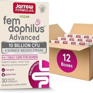 Jarrow Formulas Fem-Dophilus Advanced Probiotics 10 Billion CFU with 6 Science-Backed Strains, for Vaginal, Urinary Tract, Digestive, and Immune Support, 30 Veggie Capsules, Shelf-Stable, Pack of 12