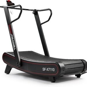 Sunny Health & Fitness Smart Curved Manual Treadmill, Non-Motorized Self-Powered Running Machine, Heavy-Duty Commercial-Grade Endurance Training with 8-Level Magnetic Assistance, Adjustable Handlebar
