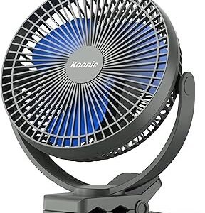 Koonie 10000mAh Rechargeable Portable 8-Inch Clip-on Fan, USB Car Fan 4 Speeds, Sturdy Clamp for Office Desk, Golf Cart, Stroller, Outdoor, Travel, Camping, Tent, Gym, Treadmill