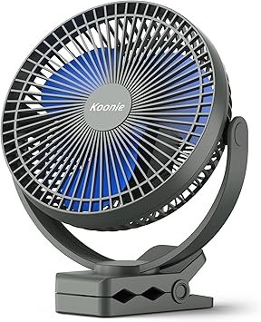 Koonie 10000mAh Rechargeable Portable 8-Inch Clip-on Fan, USB Car Fan 4 Speeds, Sturdy Clamp for Office Desk, Golf Cart, Stroller, Outdoor, Travel, Camping, Tent, Gym, Treadmill