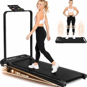 ANCHEER Walking Pad Treadmill with 12%/15% Incline - Under Desk Treadmill with Handle Bar, 3.5HP Portable Foldable Treadmills for Home Small Spaces, Office, Folding Running Machine with LED Display