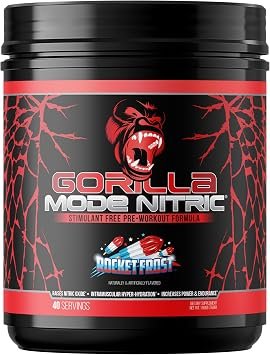 Gorilla Mode Nitric Upgraded Stimulant Free Pre-Workout – Best Tasting and Most Effective Stimulant Free Pre-Workout/Massive Pumps · Vasodilation · Power / 768 Grams (Rocket Frost)