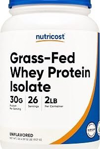 Nutricost Grass-Fed Whey Protein Isolate (Unflavored) 2LBS - Non-GMO, Gluten Free, Pure Protein