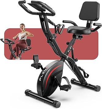 Pleny Folding Exercise Bike, 5 IN 1 Stationary Bikes for Home 6.6 LBS Flywheel, 330LB Weight Capacity Back Support Cushion Indoor Workout Cycling Bike for Home Gym