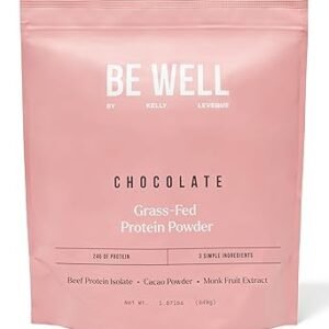 Be Well by Kelly Chocolate Grass-Fed Beef Protein Powder, 24G of Protein & 1G Net Carbs (3 Ingredients, 30 Servings) 9 Amino Acids + 3 BCAAs No Soy, No Dairy, Stevia-Free, No Sugar Added 1.87lb 849g