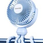 Gaiatop Mini Portable Stroller Fan, Battery Operated Small Clip on, Detachable 3 Speed Rechargeable, 360° Rotate Flexible Tripod Better Cooling for Car Seat Crib Treadmill Travel Blue