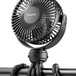 Gaiatop Mini Portable Stroller Fan, Battery Operated Small Clip on, Detachable 3 Speed Rechargeable, 360° Rotate Flexible Tripod Better Cooling for Car Seat Crib Treadmill Travel Black
