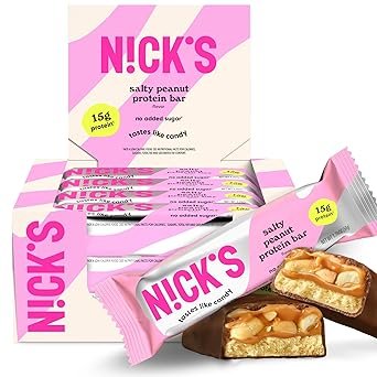 N!CK'S Protein Bars Salty Peanut Chocolate – 12-Count Box | 15g protein | 200 calories | Protein-Packed Snack, Low Calories, Low Carbs, Keto Friendly, No Added Sugar