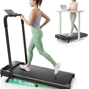 UREVO Strol 2E Pro Smart Incline Walking Pad Treadmill with APP, 12% Incline, Compact Walking Pad with Safety Handle, Plug & Play, Desk Treadmill with LED Display, Walking & Running for Home Office