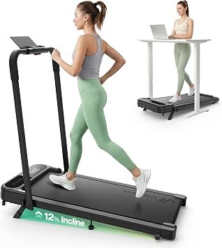 UREVO Strol 2E Pro Smart Incline Walking Pad Treadmill with APP, 12% Incline, Compact Walking Pad with Safety Handle, Plug & Play, Desk Treadmill with LED Display, Walking & Running for Home Office