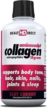 HEALTH DIRECT AminoSculpt Sugar-Free Collagen Supplement - High Potency Medical-Grade Protein for Hair, Skin, Nails & Joints, Grass-Fed, Non-GMO, Liquid Collagen - Tart Cherry - 30 Fl Oz