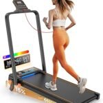 Treadmill Walking Pad with 15% Incline/Handle Bar/2 LED Display, 3.5HP Portable Treadmills for Home Small, Foldable Walking Pad Treadmill 350+lb Capacity, Smart App, 4 Adjustable Incline, RGB Light