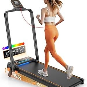 Treadmill Walking Pad with 15% Incline/Handle Bar/2 LED Display, 3.5HP Portable Treadmills for Home Small, Foldable Walking Pad Treadmill 350+lb Capacity, Smart App, 4 Adjustable Incline, RGB Light