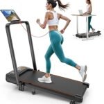Folding Walking Pad with 15% Incline/RGB Light/Dual Screen Display, 3.5HP Treadmills for Home, Portable Walking Pad Treadmill with Handle Bar and 4 Adjustable Incline, 350lbs Capacity, Smart App