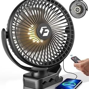 40000mAh Clip on Fan for Golf Cart - 8-inch Portable Rechargeable Fans - Max Up to 127Hrs Work Time - Battery Operated Fan with LED, Remote, Timers, Hook for Office, Desk, Camping, Treadmill, Tent