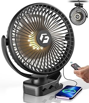 40000mAh Clip on Fan for Golf Cart - 8-inch Portable Rechargeable Fans - Max Up to 127Hrs Work Time - Battery Operated Fan with LED, Remote, Timers, Hook for Office, Desk, Camping, Treadmill, Tent