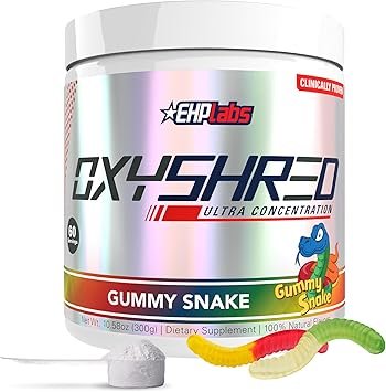 EHP LABS OxyShred Pre Workout Powder - Preworkout Powder with L Glutamine & Acetyl L Carnitine, Energy Boost Drink - Gummy Snake, 60 Servings