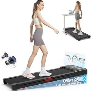 TRAILVIBER Walking Pad Treadmill with 12% 9-Level Auto Incline, 450 lbs Capacity RGB LED Screen, Bluetooth Speaker Under Desk Treadmill