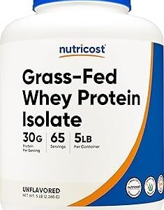 Nutricost Grass-Fed Whey Protein Isolate (Unflavored) 5LBS - rBGH Free, Non-GMO & Gluten Free