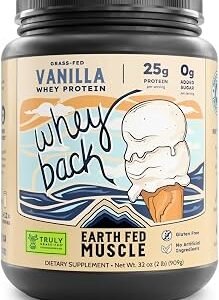 Earth Fed Muscle Whey Back Irish Grass Fed Whey Protein Isolate, Third-Party Certified. 25g Protein, Vanilla - Non-GMO, Hormone Free, Soy Free, Gluten Free - 2 LB, 29 Servings