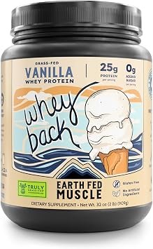 Earth Fed Muscle Whey Back Irish Grass Fed Whey Protein Isolate, Third-Party Certified. 25g Protein, Vanilla - Non-GMO, Hormone Free, Soy Free, Gluten Free - 2 LB, 29 Servings