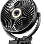 Koonie 10000mAh Portable Clip on Fan with LED Lantern and Hook, 8'' Battery Operated Desk Fan, Quiet Camping Fan with LED Digital Display, 360° Rotation & 3 Speeds for Travel Tent Gym Treadmill