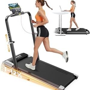 Acezoe Walking Pad with 12% Incline & Height-Adjustable Handlebar, 5-in-1 Foldable Treadmill for Home & Office, Portable Under Desk Treadmill with LED Display & App Control