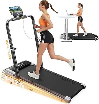 Acezoe Walking Pad with 12% Incline & Height-Adjustable Handlebar, 5-in-1 Foldable Treadmill for Home & Office, Portable Under Desk Treadmill with LED Display & App Control