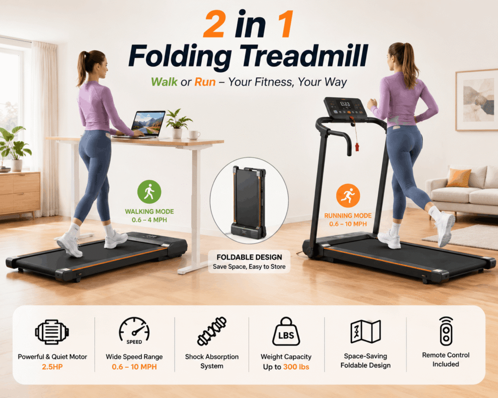2 in 1 Folding Treadmill