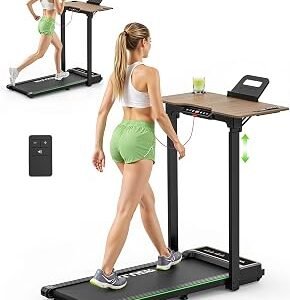 Walking Pad Treadmill with Adjustable Desk, 330lbs Capacity, Compact Walking Pad, 2.5HP Under Desk Treadmills, 45dB Silent Operation, Foldable Treadmill with Remote Control, for Home Office
