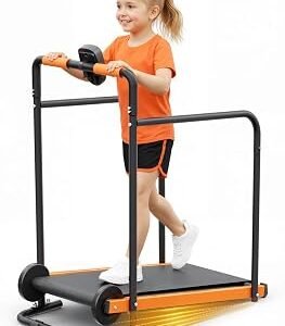 Kids Walking Pad Treadmill - Non-Motorized Indoor Exercise Equipment for Boys & Girls, Ages 8+, Self-Propelled Fitness Toy with Front Padded Rails, Safe Active Play Gym for Home Use