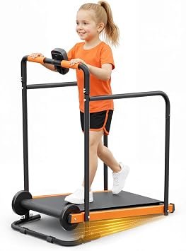 Kids Walking Pad Treadmill - Non-Motorized Indoor Exercise Equipment for Boys & Girls, Ages 8+, Self-Propelled Fitness Toy with Front Padded Rails, Safe Active Play Gym for Home Use