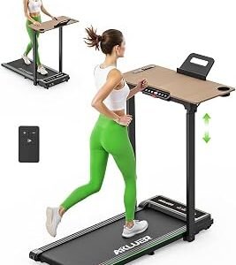 Walking Pad Treadmill with Wooden Desk - 2.5 HP Under Desk Treadmill for Home and Office,330lbs Capacity,Foldable Treadmill with Remote Control,45dB Silent Operation.