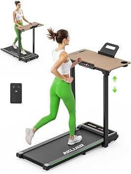 Walking Pad Treadmill with Wooden Desk - 2.5 HP Under Desk Treadmill for Home and Office,330lbs Capacity,Foldable Treadmill with Remote Control,45dB Silent Operation.