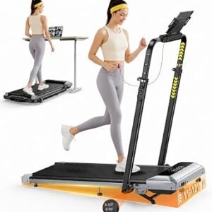 TOPUTURE Walking Pad Treadmill with 12% Incline, 6-in-1 Under Desk Treadmill with Adjustable Handle Bar, Folding Portable Treadmill for Home Office, Walking Pad with App Remote Control and LED Display