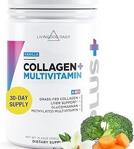 Livingood Daily Collagen Powder for Women and Men, Vanilla, Grass Fed Protein, Hydrolyzed Collagen Peptides with Vitamin C & Multi Vitamins for Hair, Skin, Nail & Gut Health, Gluten Free, 30 Servings